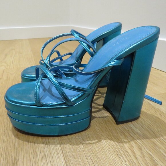 AZALEA WANG Eyes On Me Chunky Platform Sandals in Metallic Blue Y2K Disco Rave 6 - Picture 2 of 14